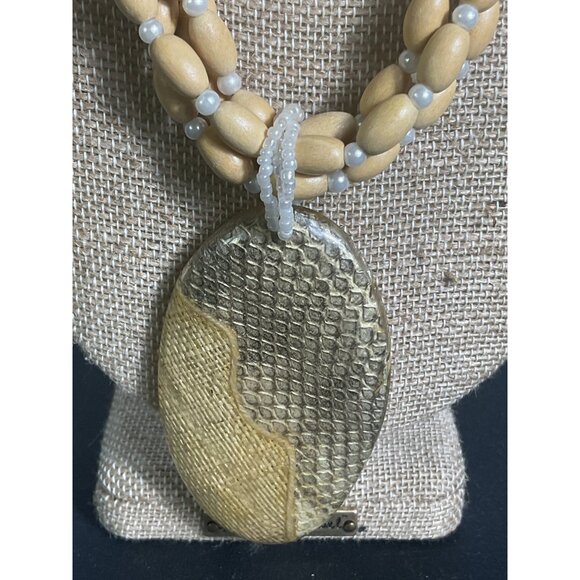 Handcrafted Wooden & Bead Multistrand Necklace With Pendant - Picture 2 of 5